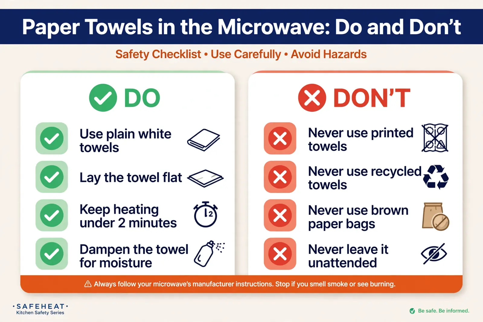 Paper towel microwave safety do and don't checklist infographic